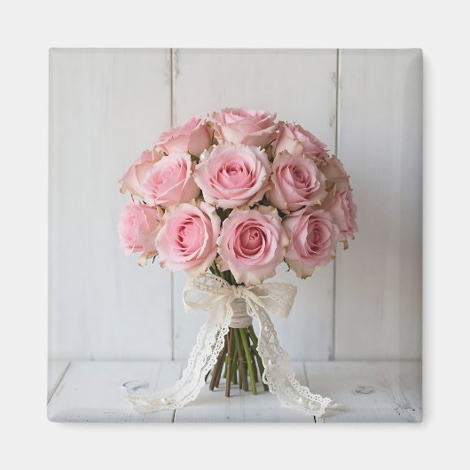 Rosa Rosenbouquet Perlen-Spitze Romantisch Magnet (Vorne)