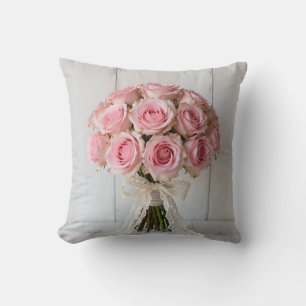 Rosa Rosenbouquet Perlenstickerei Romantisch Kissen