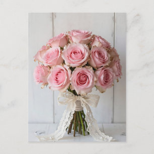 Rosa Rosenbouquet Perlenstickerei Romantisch Postkarte