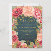 Rosa Rosenbraun goldene Lichter Mädchen Dusche Einladung (Vorderseite)