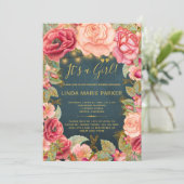 Rosa Rosenbraun goldene Lichter Mädchen Dusche Einladung (Stehend Vorderseite)