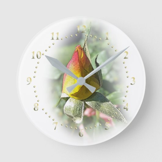 Rosa Rosenbude Runde Wanduhr (Vorderseite)