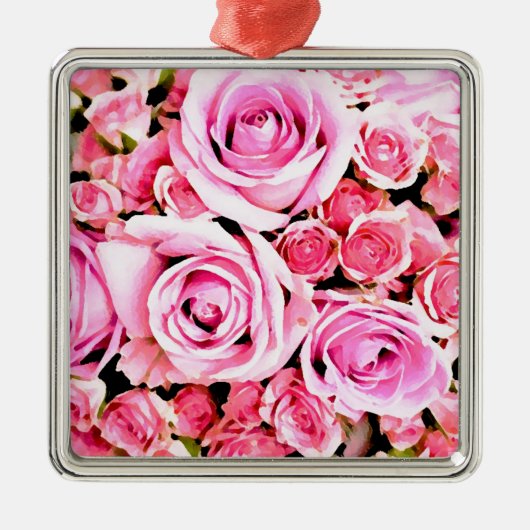 Rosa Rosenbukett Silbernes Ornament (Vorne)