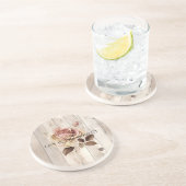 Rosa Rosencreme Weißes Faux Holz Getränkeuntersetzer (Seite)