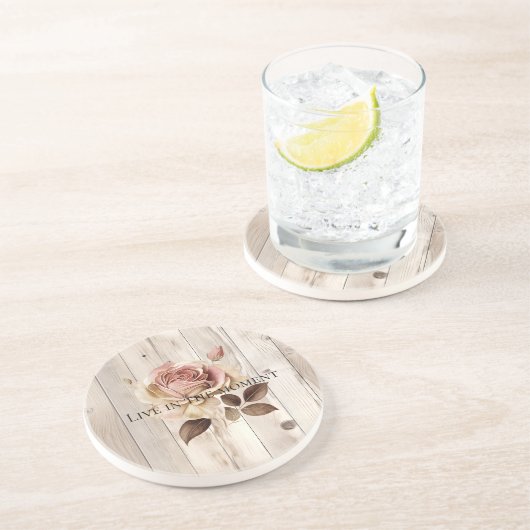 Rosa Rosencreme Weißes Faux Holz Getränkeuntersetzer (Seite)