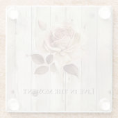 Rosa Rosencreme Weißes Faux Holz Glasuntersetzer (Rückseite)