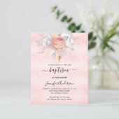 Rosa Rosenfloralen Mädchen Budget Taufen Einladung (Stehend Vorderseite)