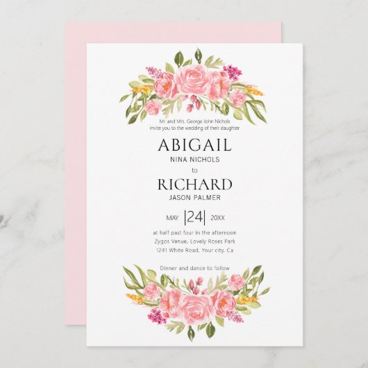 Rosa Rosengarne Einladung (Vorne/Hinten)