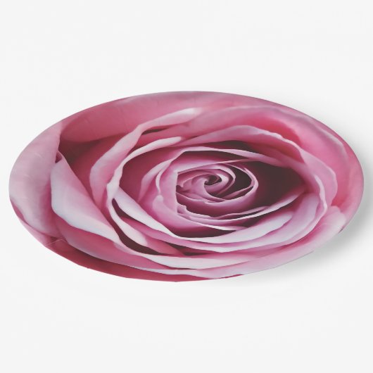 Rosa Rosengarten Blume Romantische Aquarellfarben Pappteller (Schrägansicht)