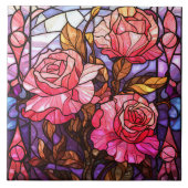 Rosa Rosengarten im Bleiglas-Look Fliese (Vorderseite)