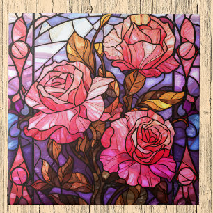 Rosa Rosengarten im Bleiglas-Look Fliese