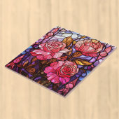 Rosa Rosengarten im Bleiglas-Look Fliese