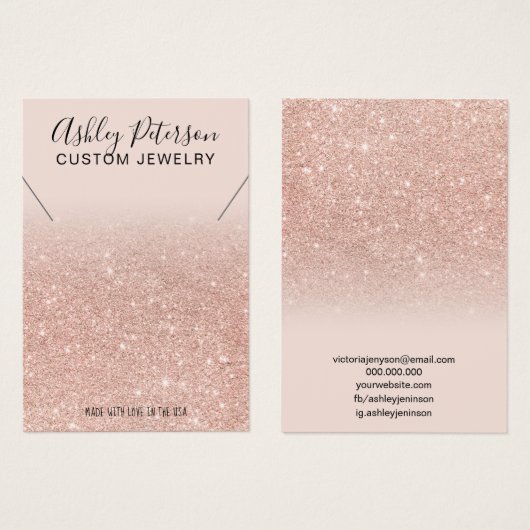 Rosa Rosengold Glitzer Chic Halskette Display (Vorne & Hinten)