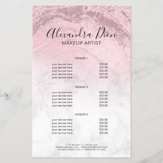 Rosa Rosengold Glitzer Makeup Künstler Flyer (Vorne)