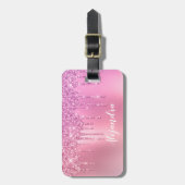 Rosa Rosengold und lila Glitzer Tropfen Gepäckanhänger (Vorderseite vertikal)