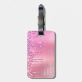 Rosa Rosengold und lila Glitzer Tropfen Gepäckanhänger (Rückseite vertikal)
