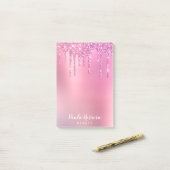 Rosa Rosengold und lila Glitzer Tropfen Post-it Klebezettel (Auf Schreibtisch)