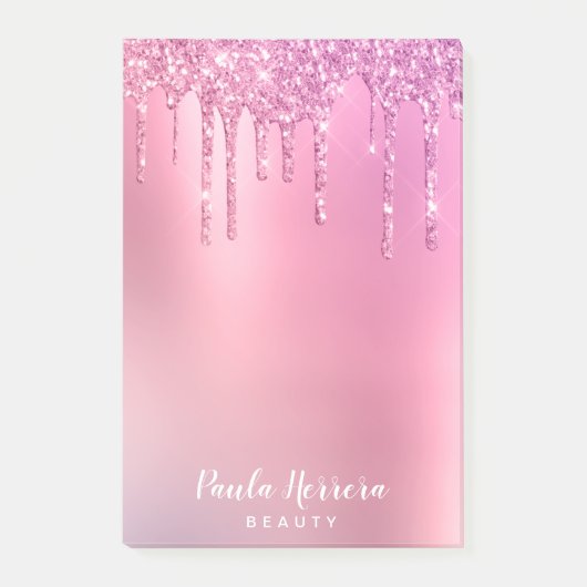 Rosa Rosengold und lila Glitzer Tropfen Post-it Klebezettel (Vorderseite)