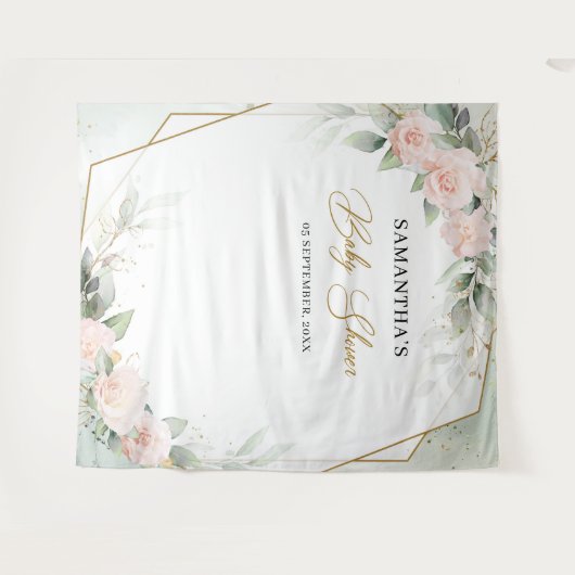 Rosa Rosengrün Boho Rosa Babydusche Wandteppich (Vorderseite (Horizontal))