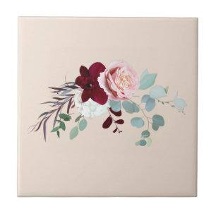 Rosa Rosengrün Wasserfarben Blumen Fliese