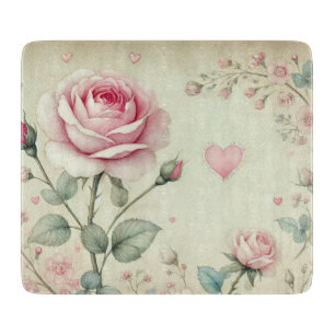 Rosa Rosenherz Blumen vintage pastell Aquarell Schneidebrett