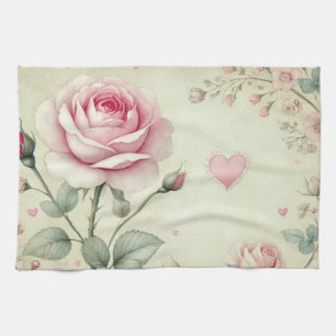 Rosa Rosenherz Vintage Pastellfarben Geschirrtuch