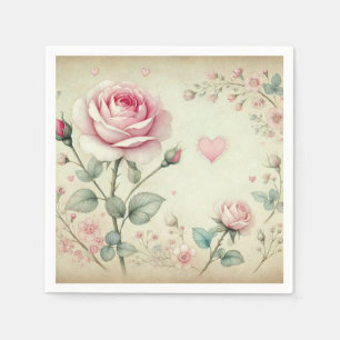 Rosa Rosenherz Vintage Pastellfarben Serviette