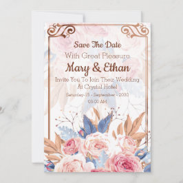 Rosa Rosenhochzeitkarte mit Elegant und floraler E Save The Date