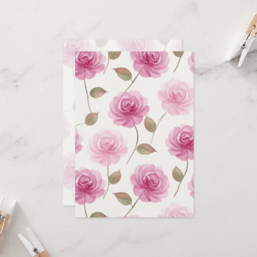 Rosa Rosenkarte Einladung (Vorderseite/Rückseite Beispiel)