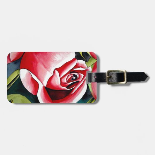 Rosa Rosenknospe Aquarellmalerei Blume Gepäckanhänger (Vorderseite horizontal)