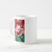 Rosa Rosenknospe Aquarellmalerei Blume Kaffeetasse (Vorderseite Links)