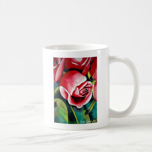 Rosa Rosenknospe Aquarellmalerei Blume Kaffeetasse (Rechts)