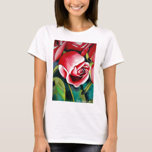 Rosa Rosenknospe Aquarellmalerei Blume T-Shirt