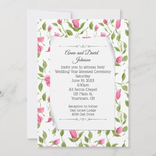 Rosa Rosenknospe-Design für die Vow-Erneuerung Einladung (Vorderseite)