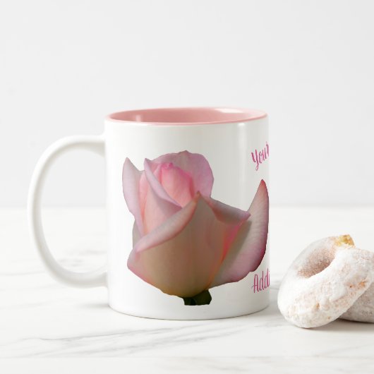 Rosa Rosenknospe Personalisiert Zweifarbige Tasse (Mit Donut)