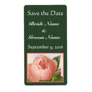 Rosa Rosenknospe, Save the Date auf grünen Labels