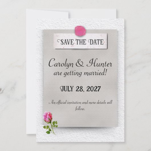 Rosa Rosenknospe Wedding Ankündigung Save the Date (Vorderseite)