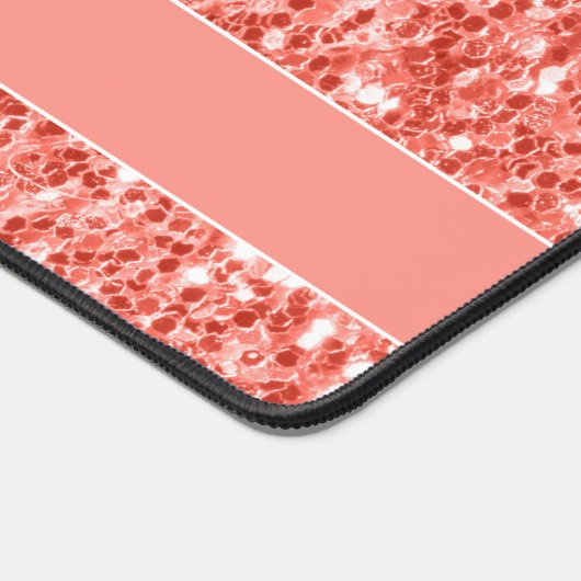 Rosa Rosenkoralle glänzende Glitzer Glitzern Monog Schreibtischunterlage (Ecke)