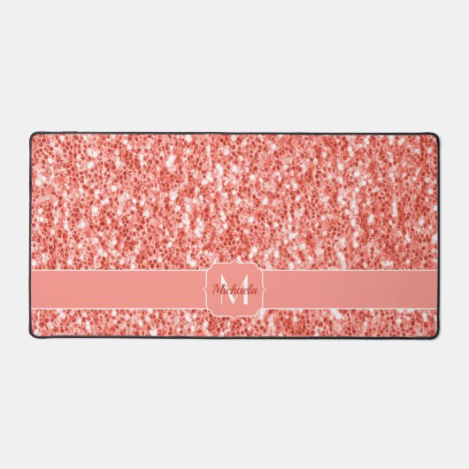 Rosa Rosenkoralle glänzende Glitzer Glitzern Monog Schreibtischunterlage (Vorderseite)