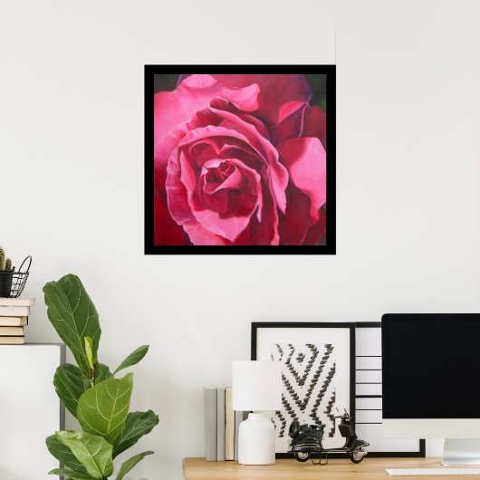 Rosa Rosenmalerei mit Schwarz-Border Art Poster (Heimbüro)
