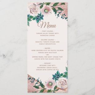 Rosa Rosenmetall Sukkulenten Hochzeitsmenü Menükarte