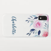 Rosa Rosenmit blumenwatercolor-personalisierter Case-Mate iPhone Hülle (Rückseite (Horizontal))