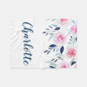 Rosa Rosenmit blumenwatercolor-personalisierter Fleecedecke (Vorderseite (Horizontal))