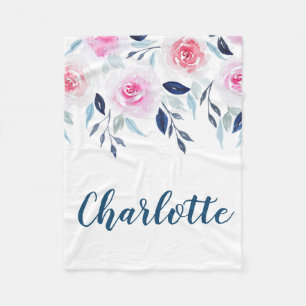 Rosa Rosenmit blumenwatercolor-personalisierter Fleecedecke