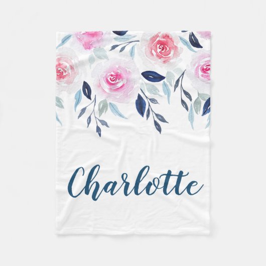 Rosa Rosenmit blumenwatercolor-personalisierter Fleecedecke (Vorderseite)