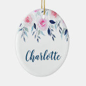 Rosa Rosenmit blumenwatercolor-personalisierter Keramik Ornament (Rechts)