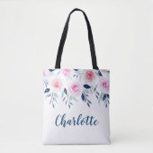 Rosa Rosenmit blumenwatercolor-personalisierter Tasche (Vorderseite)