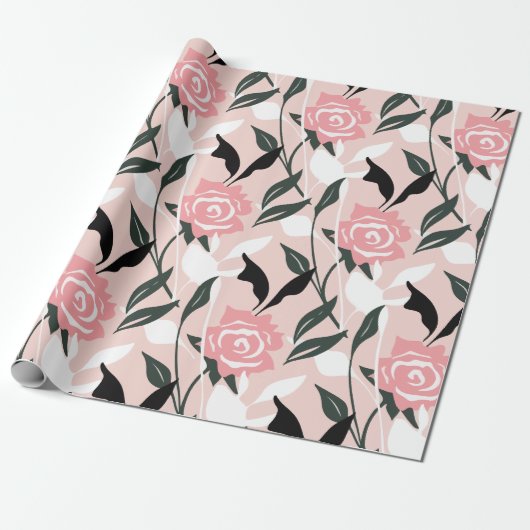 Rosa Rosenmuster Geschenkpapier (Ungerollt)