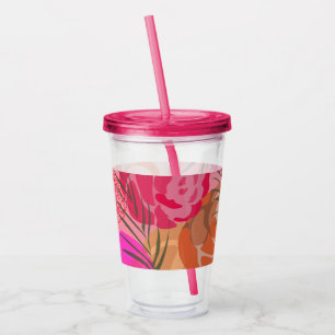 Rosa Rosenmuster mit Blume und Pflanze Acryltrinkbecher