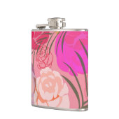 Rosa Rosenmuster mit Blume und Pflanze Flachmann (Links)